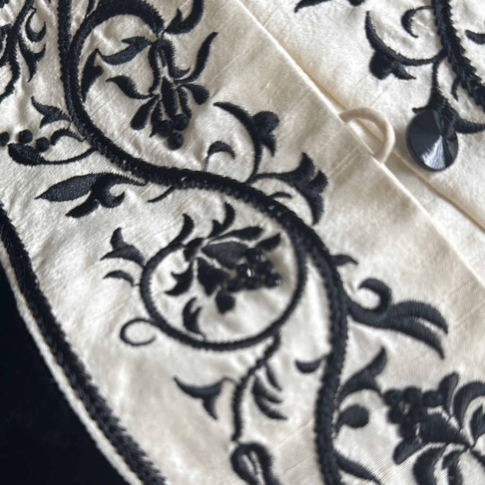 Ann Taylor Black Velvet and Raw Silk  Embroidered  Vest/Shirt